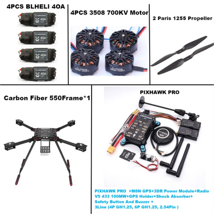 B-CUBE 550 Hexa Frame PIXHAWK PRO M8N Flight Control Carbon Ardupilot Radio Telemetry Quadcopter BLHELI 40A 3508 700KVMotor ESC