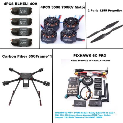 B-CUBE 550 Hexa Frame PIXHAWK  6C PRO M8N Flight Control Carbon Ardupilot Radio Telemetry Quadcopter  40A 3508 700KV Motor ESC