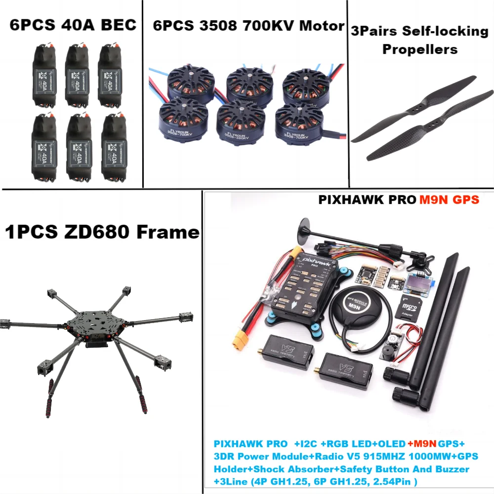 ZD680 PRO M9N Full Carbon Fiber Hexa-Rotor Foldable Arm Hexacopter Frame Kit  PIXHAWK  with Unflodable Landing Gear