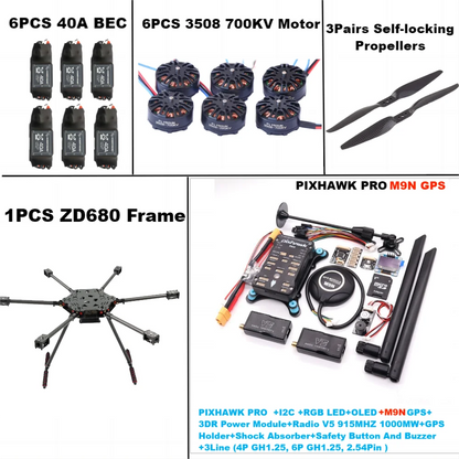 ZD680 PRO M9N Full Carbon Fiber Hexa-Rotor Foldable Arm Hexacopter Frame Kit  PIXHAWK  with Unflodable Landing Gear