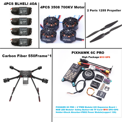 B-CUBE 550 Hexa Frame PIXHAWK  6C PRO M10 Flight Control Carbon Ardupilot Radio Telemetry Quadcopter  40A 3508 700KV Motor ESC