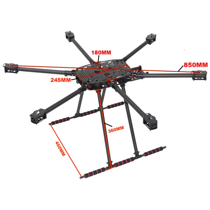B-CUBE NEW ZD850PRO Full Carbon Fiber ZD850 Frame Kit with Unflodable Landing Gear Foldable Arm for FPV DIY Aircraft Hexacopter
