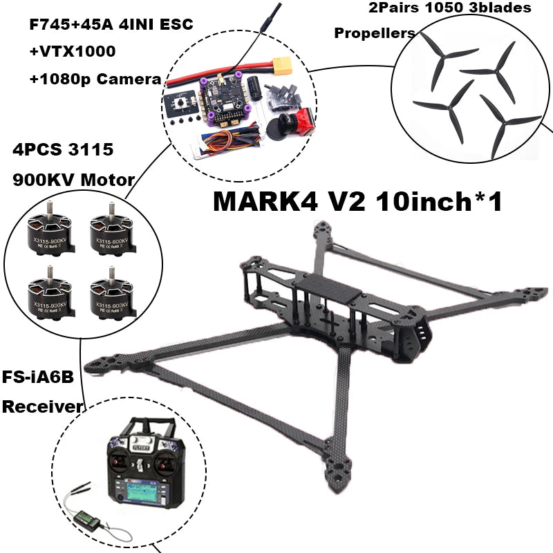 B-CUBE MARK4 V2 8/9/10inch F745 V2 Flight Control 45/60A 4INI ESC rack drone FPV carbon fiber PV Racing Drone Quadcopter Freestyle