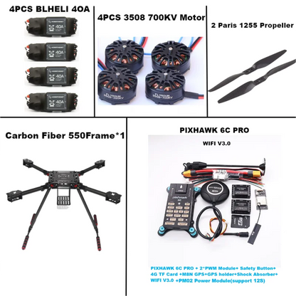 B-CUBE 550 Hexa Frame PIXHAWK  6C PRO M8N Flight Control Carbon Ardupilot Radio Telemetry Quadcopter  40A 3508 700KV Motor ESC