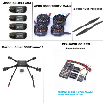 B-CUBE 550 Hexa Frame PIXHAWK  6C PRO M8N Flight Control Carbon Ardupilot Radio Telemetry Quadcopter  40A 3508 700KV Motor ESC