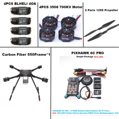 B-CUBE 550 Hexa Frame PIXHAWK  6C PRO M10 Flight Control Carbon Ardupilot Radio Telemetry Quadcopter  40A 3508 700KV Motor ESC