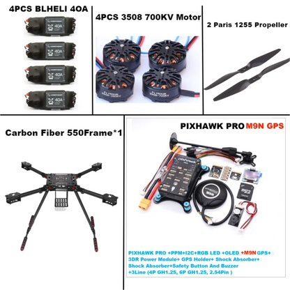 B-CUBE 550 Hexa Frame PIXHAWK PRO M9N Flight Control Carbon Ardupilot Radio Telemetry Quadcopter BLHELI 40A 3508 700KVMotor ESC