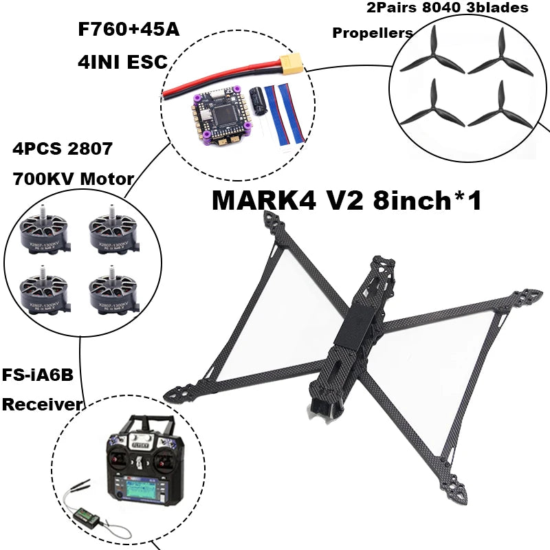B-CUBE MARK4 V2 8/9/10inch F745 V2 Flight Control 45/60A 4INI ESC rack drone FPV carbon fiber PV Racing Drone Quadcopter Freestyle
