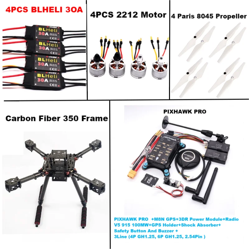B-CUBE Carbon Fiber 350  PIXHAWK PRO M8N KitFlight Control Ardupilot Radio Telemetry Quadcopter BLHELI 30A 2212 Motor ESC