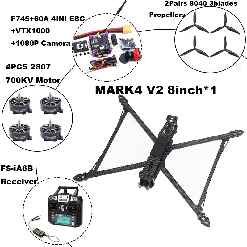 B-CUBE MARK4 V2 8/9/10inch F745 V2 Flight Control 45/60A 4INI ESC rack drone FPV carbon fiber PV Racing Drone Quadcopter Freestyle