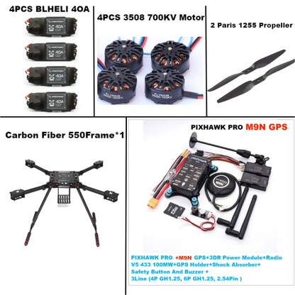 B-CUBE 550 Hexa Frame PIXHAWK PRO M9N Flight Control Carbon Ardupilot Radio Telemetry Quadcopter BLHELI 40A 3508 700KVMotor ESC