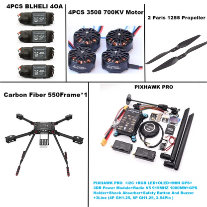 B-CUBE 550 Hexa Frame PIXHAWK PRO M8N Flight Control Carbon Ardupilot Radio Telemetry Quadcopter BLHELI 40A 3508 700KVMotor ESC
