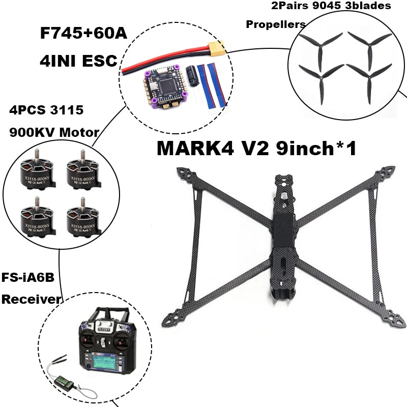 B-CUBE MARK4 V2 8/9/10inch F745 V2 Flight Control 45/60A 4INI ESC rack drone FPV carbon fiber PV Racing Drone Quadcopter Freestyle