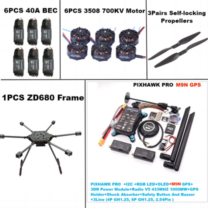 ZD680 PRO M9N Full Carbon Fiber Hexa-Rotor Foldable Arm Hexacopter Frame Kit  PIXHAWK  with Unflodable Landing Gear