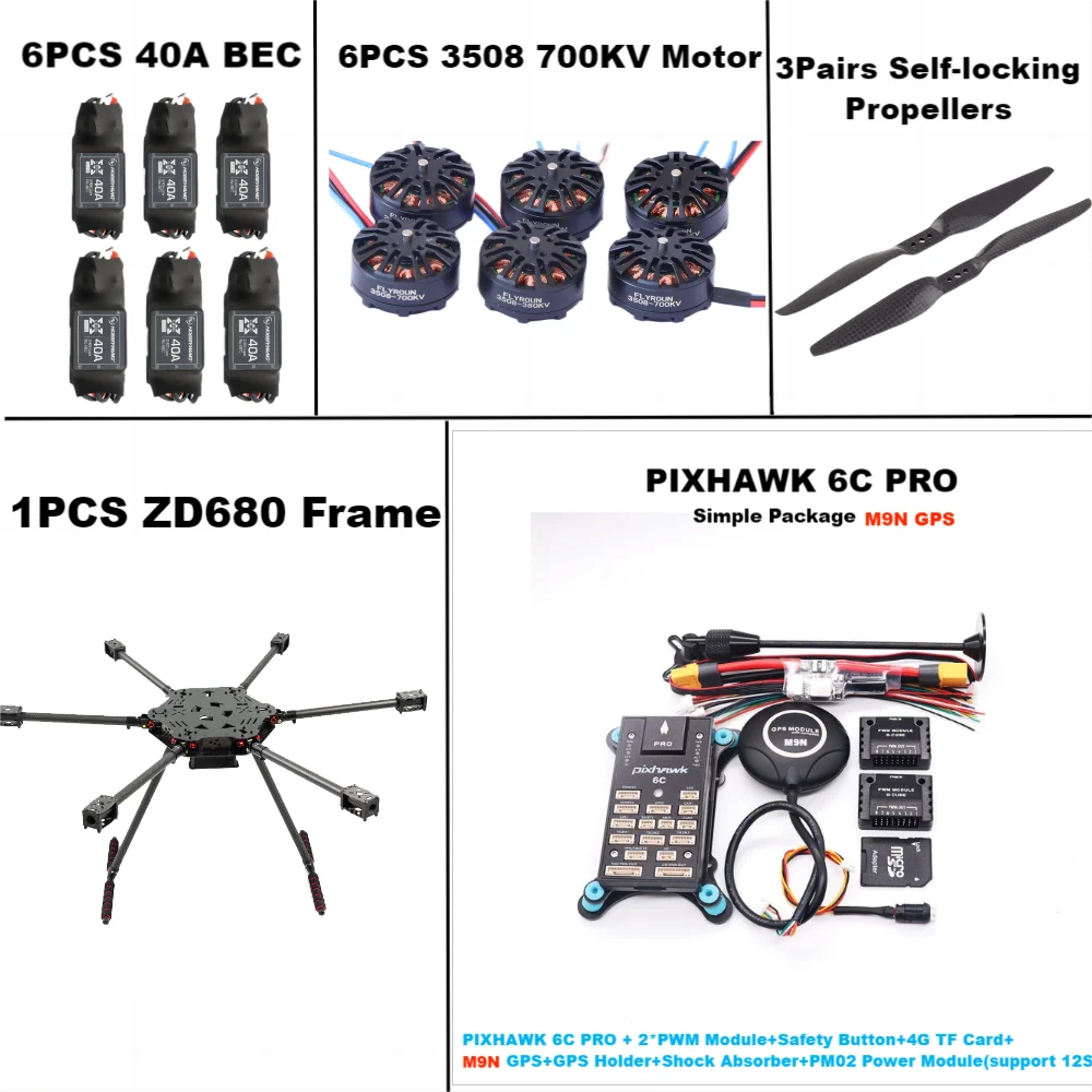 B-CUBE ZD680  6C PRO M9N Full Carbon Fiber Hexa-Rotor Foldable Arm Hexacopter Frame Kit  PIXHAWK with Unflodable Landing Gear