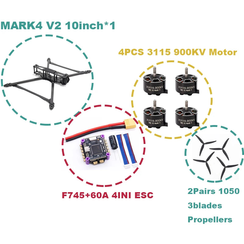 B-CUBE MARK4 V2 8/9/10inch F745 V2 Flight Control 45/60A 4INI ESC rack drone FPV carbon fiber PV Racing Drone Quadcopter Freestyle