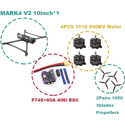 B-CUBE MARK4 V2 8/9/10inch F745 V2 Flight Control 45/60A 4INI ESC rack drone FPV carbon fiber PV Racing Drone Quadcopter Freestyle