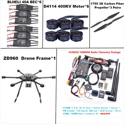 ZD960 PIXHAWK2.4.8 M10 Full Carbon Fiber  Hexa-Rotor Frame BLHELI 40A ESC Flight Comtrol Rado Telemetry Set