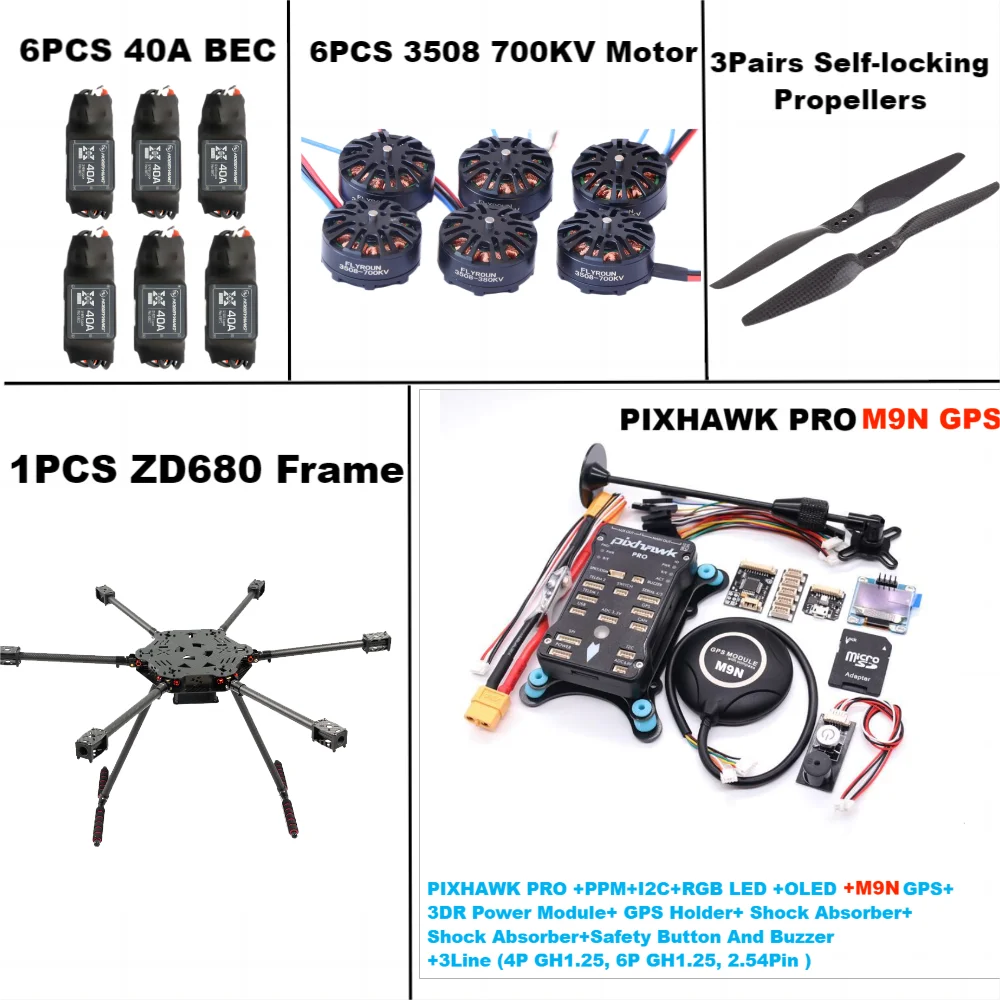 ZD680 PRO M9N Full Carbon Fiber Hexa-Rotor Foldable Arm Hexacopter Frame Kit  PIXHAWK  with Unflodable Landing Gear