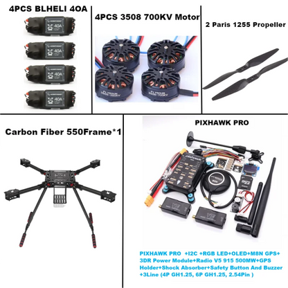 B-CUBE 550 Hexa Frame PIXHAWK PRO M8N Flight Control Carbon Ardupilot Radio Telemetry Quadcopter BLHELI 40A 3508 700KVMotor ESC