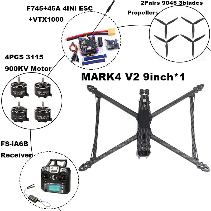 B-CUBE MARK4 V2 8/9/10inch F745 V2 Flight Control 45/60A 4INI ESC rack drone FPV carbon fiber PV Racing Drone Quadcopter Freestyle