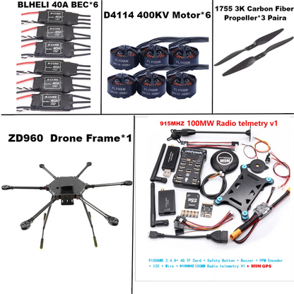 ZD960 PIXHAWK2.4.8 M9N Full Carbon Fiber  Hexa-Rotor Frame BLHELI 40A ESC Flight Comtrol Rado Telemetry Set