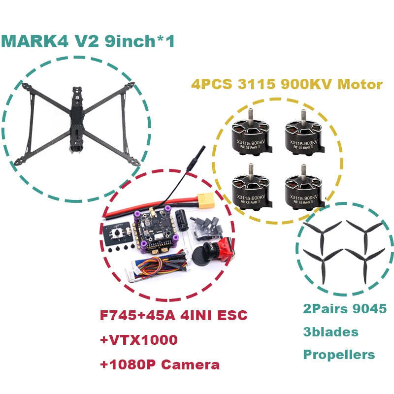 B-CUBE MARK4 V2 8/9/10inch F745 V2 Flight Control 45/60A 4INI ESC rack drone FPV carbon fiber PV Racing Drone Quadcopter Freestyle