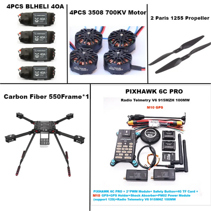 B-CUBE 550 Hexa Frame PIXHAWK  6C PRO M10 Flight Control Carbon Ardupilot Radio Telemetry Quadcopter  40A 3508 700KV Motor ESC