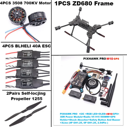 NEW ZD680 PRO M8N/M9N/M10 Full Carbon Fiber Hexa-Rotor Foldable Arm Hexacopter Frame Kit PIXHAWK with Unflodable Landing Gear