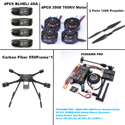 B-CUBE 550 Hexa Frame PIXHAWK PRO M8N Flight Control Carbon Ardupilot Radio Telemetry Quadcopter BLHELI 40A 3508 700KVMotor ESC