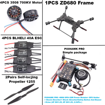 NEW ZD680 PRO M8N/M9N/M10 Full Carbon Fiber Hexa-Rotor Foldable Arm Hexacopter Frame Kit PIXHAWK with Unflodable Landing Gear