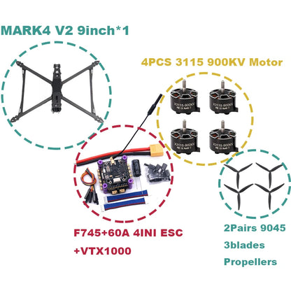 B-CUBE MARK4 V2 8/9/10inch F745 V2 Flight Control 45/60A 4INI ESC rack drone FPV carbon fiber PV Racing Drone Quadcopter Freestyle