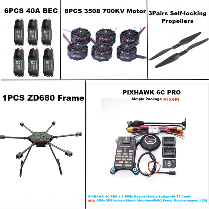 B-CUBE ZD680 6C PRO M10 Full Carbon Fiber Hexa-Rotor Foldable Arm Hexacopter Frame Kit  PIXHAWK  with Unflodable Landing Gear