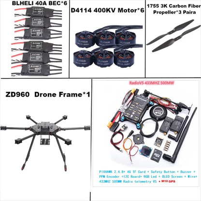ZD960 PIXHAWK2.4.8 M10 Full Carbon Fiber  Hexa-Rotor Frame BLHELI 40A ESC Flight Comtrol Rado Telemetry Set