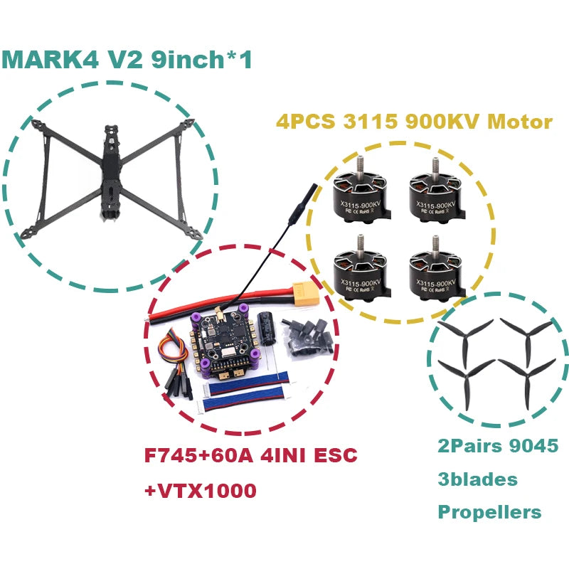 B-CUBE MARK4 V2 8/9/10inch F745 V2 Flight Control 45/60A 4INI ESC rack drone FPV carbon fiber PV Racing Drone Quadcopter Freestyle