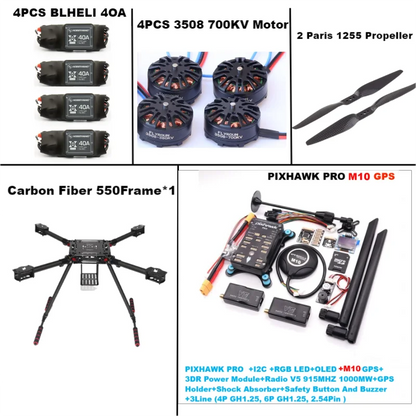 B-CUBE 550 Hexa Frame PIXHAWK PRO M10 Flight Control Carbon Ardupilot Radio Telemetry Quadcopter BLHELI 40A 3508 700KVMotor ESC