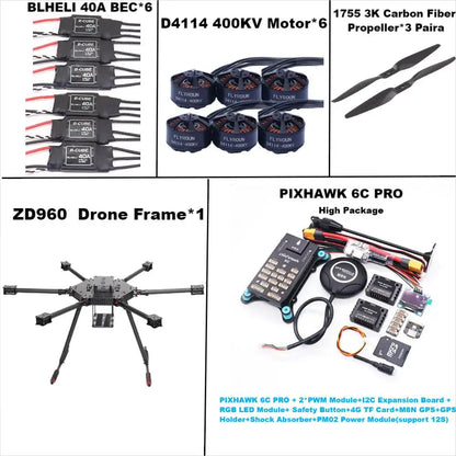 ZD960 PIXHAWK 6C PRO M8N Full Carbon Fiber  Hexa-Rotor Frame BLHELI 40A ESC Flight Comtrol Rado Telemetry Set