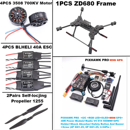 NEW ZD680 PRO M8N/M9N/M10 Full Carbon Fiber Hexa-Rotor Foldable Arm Hexacopter Frame Kit PIXHAWK with Unflodable Landing Gear