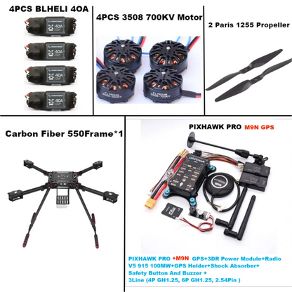 B-CUBE 550 Hexa Frame PIXHAWK PRO M9N Flight Control Carbon Ardupilot Radio Telemetry Quadcopter BLHELI 40A 3508 700KVMotor ESC