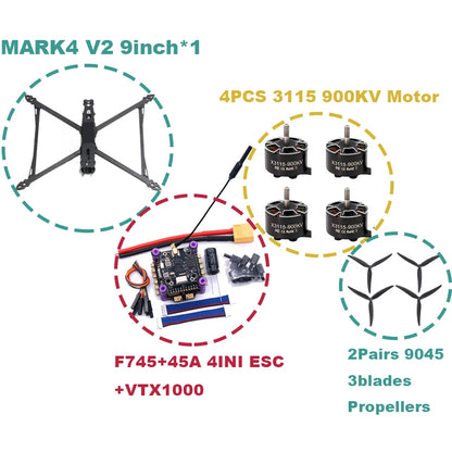 B-CUBE MARK4 V2 8/9/10inch F745 V2 Flight Control 45/60A 4INI ESC rack drone FPV carbon fiber PV Racing Drone Quadcopter Freestyle