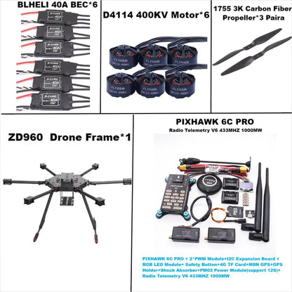 ZD960 PIXHAWK 6C PRO M8N Full Carbon Fiber  Hexa-Rotor Frame BLHELI 40A ESC Flight Comtrol Rado Telemetry Set