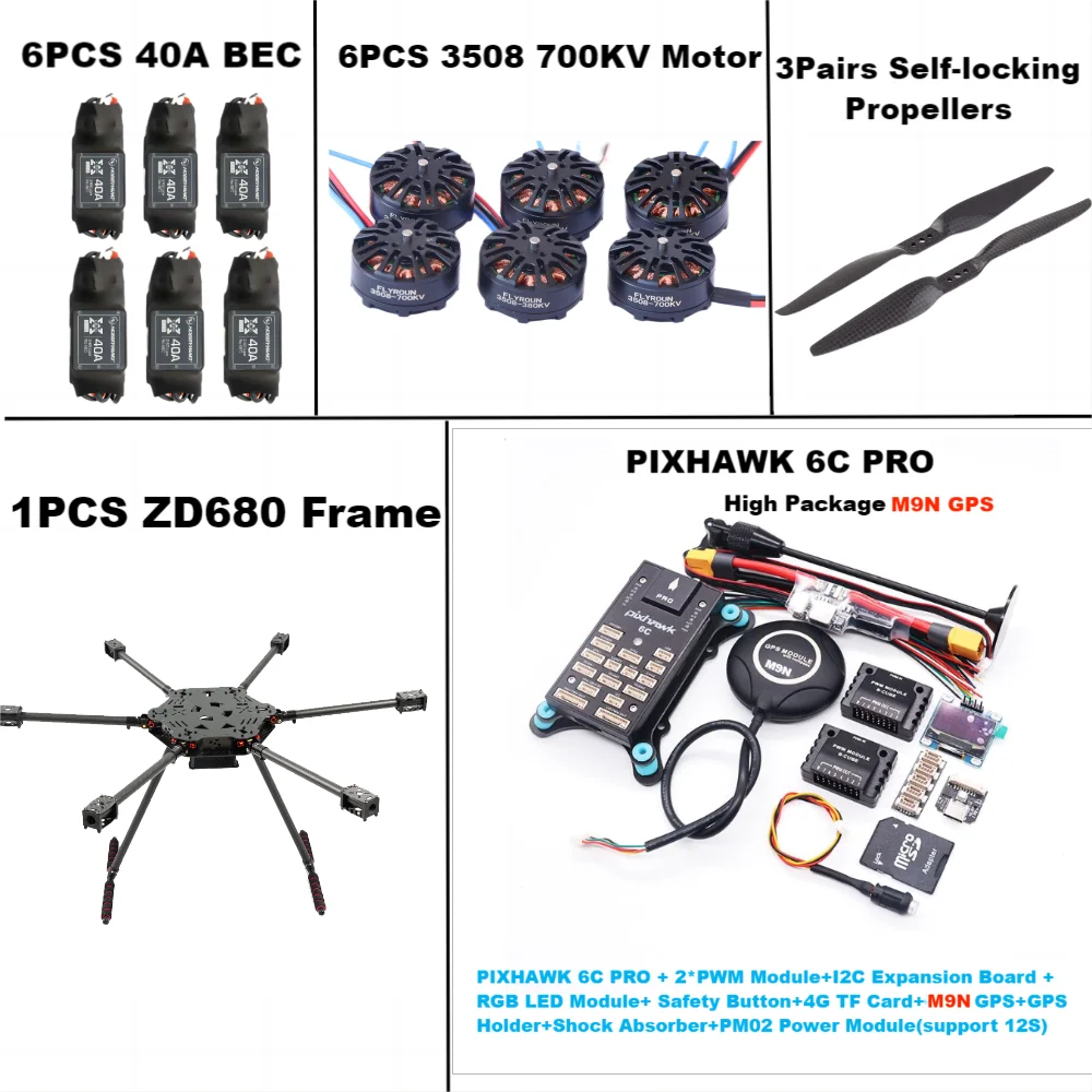 B-CUBE ZD680  6C PRO M9N Full Carbon Fiber Hexa-Rotor Foldable Arm Hexacopter Frame Kit  PIXHAWK with Unflodable Landing Gear