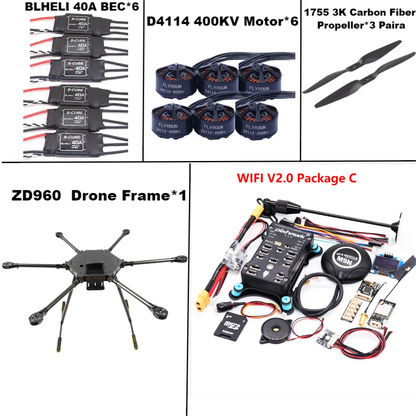 ZD960 PIXHAWK2.4.8 M9N Full Carbon Fiber  Hexa-Rotor Frame BLHELI 40A ESC Flight Comtrol Rado Telemetry Set