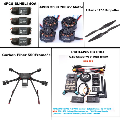 B-CUBE 550 Hexa Frame PIXHAWK  6C PRO M9N Flight Control Carbon Ardupilot Radio Telemetry Quadcopter  40A 3508 700KV Motor ESC