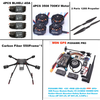 B-CUBE 550 Hexa Frame PIXHAWK PRO M9N Flight Control Carbon Ardupilot Radio Telemetry Quadcopter BLHELI 40A 3508 700KVMotor ESC