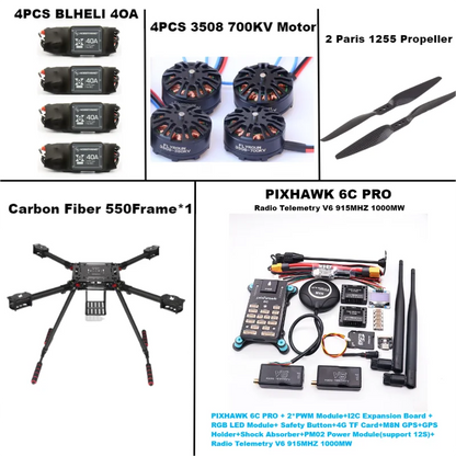 B-CUBE 550 Hexa Frame PIXHAWK  6C PRO M8N Flight Control Carbon Ardupilot Radio Telemetry Quadcopter  40A 3508 700KV Motor ESC
