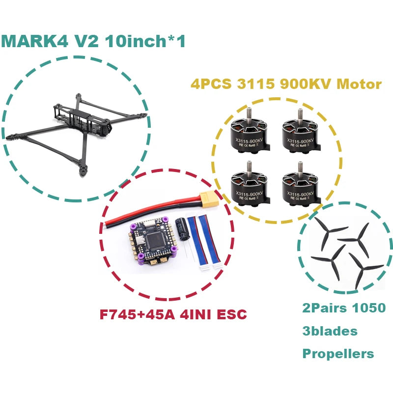 B-CUBE MARK4 V2 8/9/10inch F745 V2 Flight Control 45/60A 4INI ESC rack drone FPV carbon fiber PV Racing Drone Quadcopter Freestyle