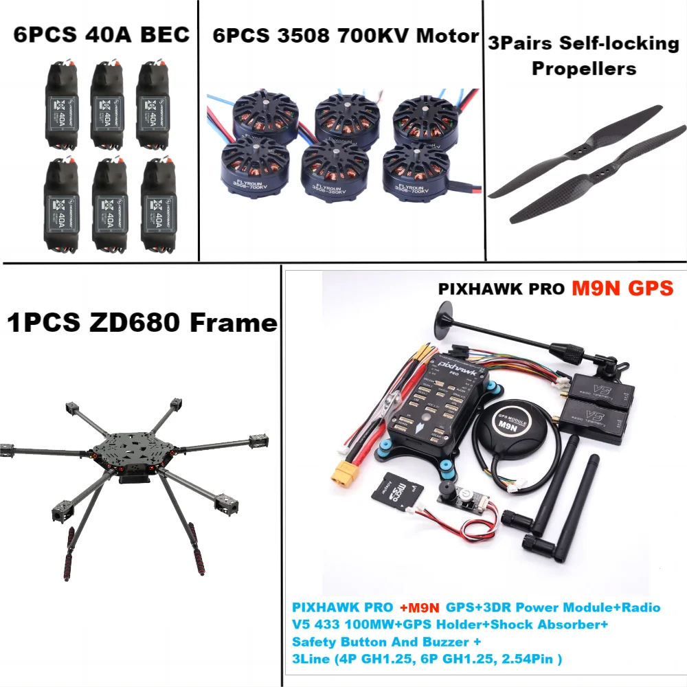 ZD680 PRO M9N Full Carbon Fiber Hexa-Rotor Foldable Arm Hexacopter Frame Kit  PIXHAWK  with Unflodable Landing Gear