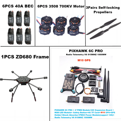 B-CUBE ZD680 6C PRO M10 Full Carbon Fiber Hexa-Rotor Foldable Arm Hexacopter Frame Kit  PIXHAWK  with Unflodable Landing Gear