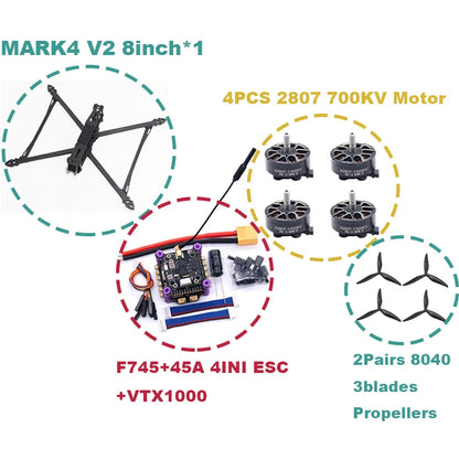 B-CUBE MARK4 V2 8/9/10inch F745 V2 Flight Control 45/60A 4INI ESC rack drone FPV carbon fiber PV Racing Drone Quadcopter Freestyle